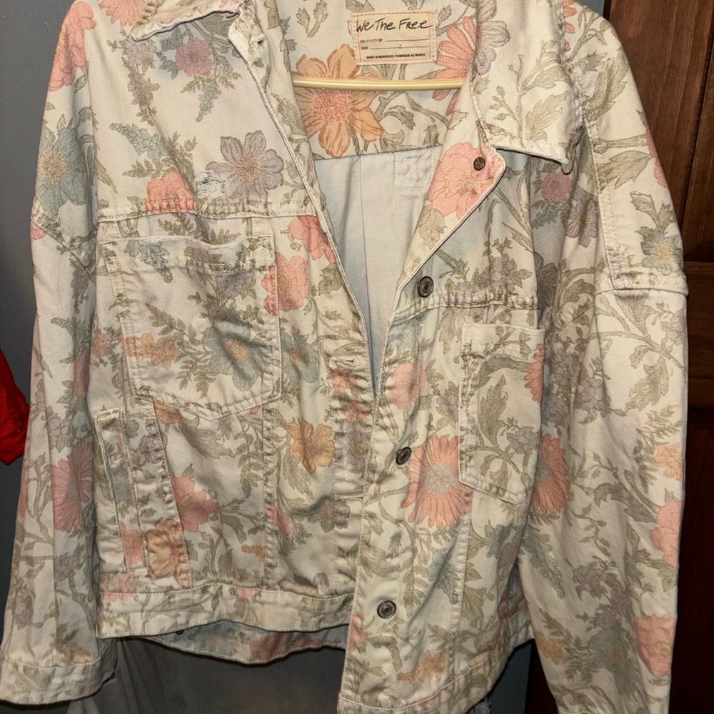 We The Free Opal Swing Printed Denim Jacket - Color: Ivory Combo
